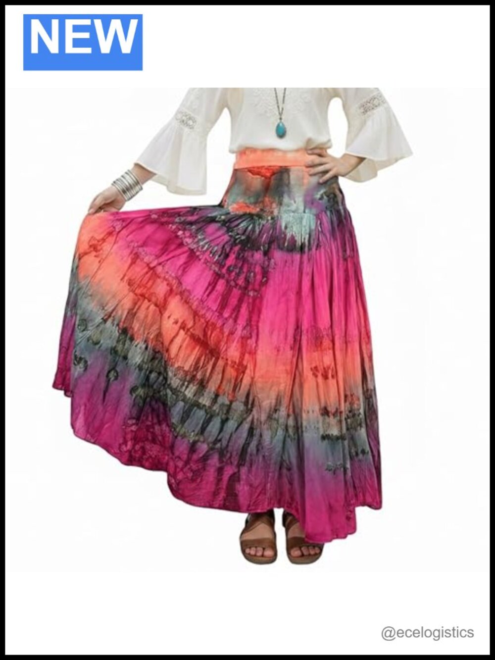 Boho Women Maxi Skirt Tie Dye High Waist A-Line Flowy Cotton Long Skirt